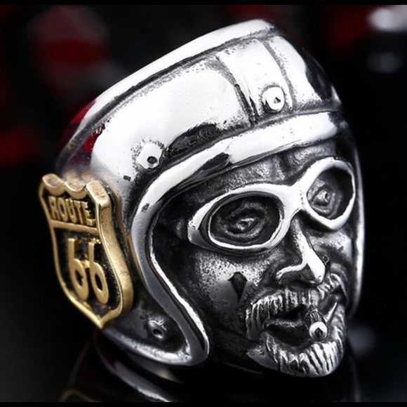 Ring size 8 Route 66 smoking motorcycle guy (new)